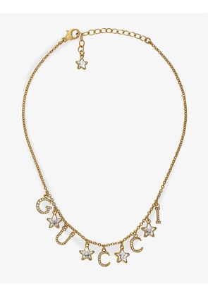 Gucciscript gold-tone brass, crystal and glass necklace