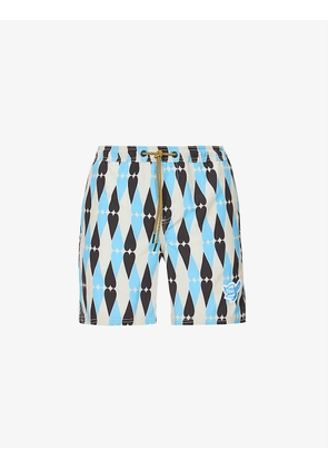 Heart-print brand-appliquéd swim shorts
