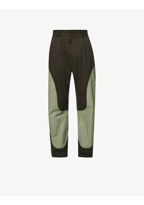Contrast-panel relaxed-fit tapered cotton-blend trousers
