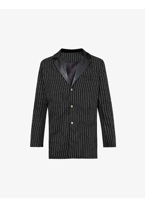 Pinstripe textured-lapel relaxed-fit stretch-cotton jacket