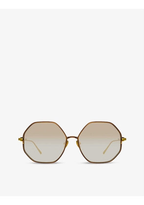 Leif 22ct yellow gold-plated titanium and lacquer hexagonal-frame sunglasses