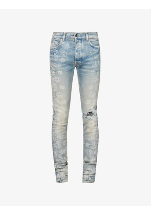 Bandana paisley-print slim-fit tapered-leg stretch-denim jeans
