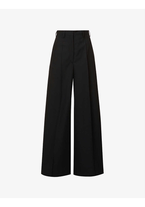Pressed-crease wide-leg high-rise wool trousers