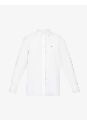 Fox-embroidered boxy-fit cotton-poplin shirt