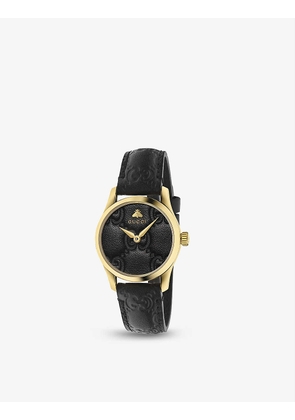 YA126581A G-Timeless PVD-plated yellow-gold and leather quartz watch
