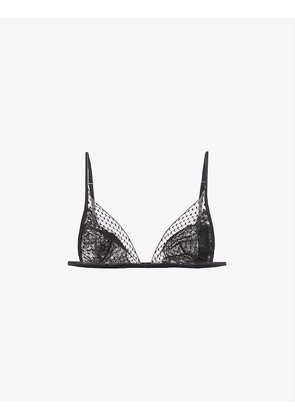 Honeycomb embroidered stretch-woven bra