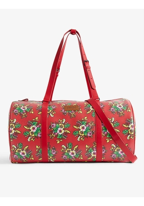 Floral-print large faux-leather holdall