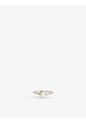 Poppy Finch recycled 14ct yellow-gold, freshwater pearl and 0.07ct diamond ring