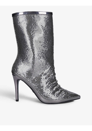 Armour pointed-toe metallic chainmail boots