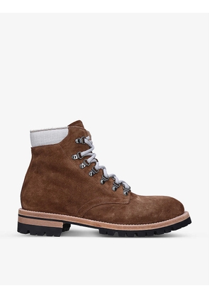 Lace-up contrast-sole suede hiker boots