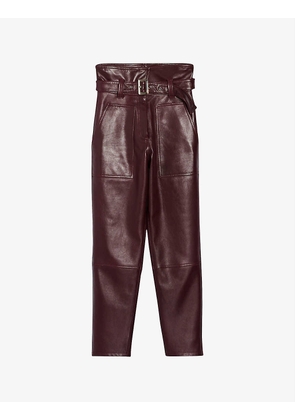Cainty paperbag-waist cropped leather trousers