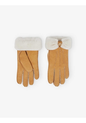 Cute logo-plaque shearling-trimmed sheepskin gloves