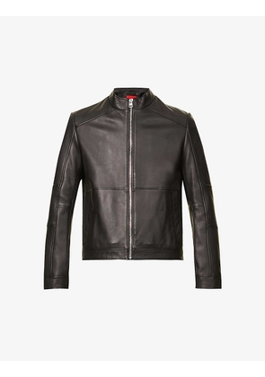 Band-collar regular-fit leather jacket