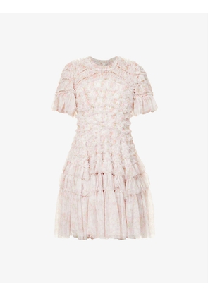 Vintage floral ruffled woven mini dress
