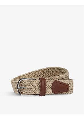 Woven stretch-elastic and leather belt