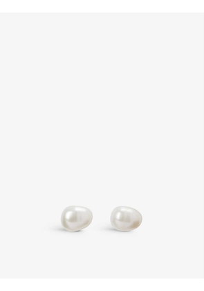 Pearl Drops oval pearl and brass stud earrings