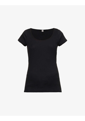 Ribbed cap-sleeved cotton and silk-blend T-shirt
