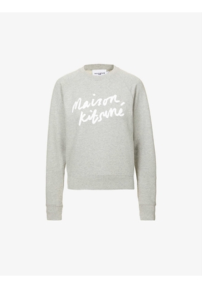 Maison Kitsune Women's Grey Cotton Jersey Brand Print Handwriting Logo Sweatshirt, Size: XS