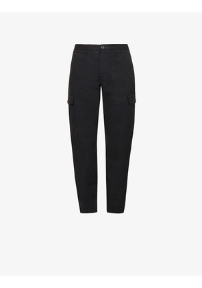 Zebra-embroidered twill-texture slim-fit tapered stretch organic-cotton cargo trousers