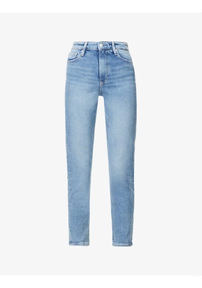 Faded tapered high-rise stretch-denim jeans