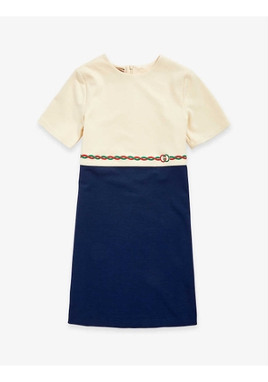 Colour-block logo-embroidered stretch-woven dress 6-12 years