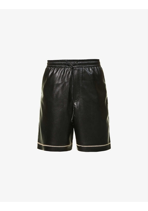 Contrast-stitching relaxed-fit vegan-leather shorts