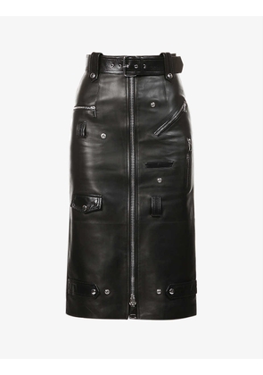High-waist leather midi skirt