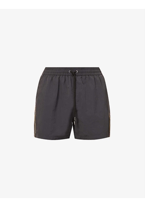 Stripe-embroidered recycled-polyamide swim shorts