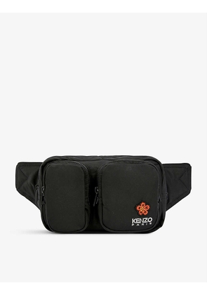Logo-crest woven belt bag