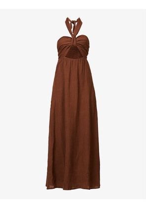 Halona halterneck linen-blend maxi dress