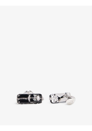 Retro car rhodium-plated brass and enamel cufflinks