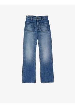 Patch-pocket flared high-rise jeans