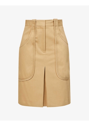 A-line pleated cotton-twill midi skirt
