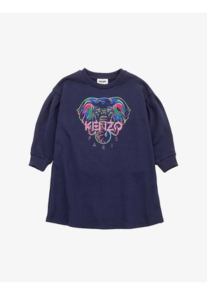 Elephant-embroidery long-sleeve cotton dress 6-14 years