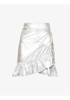 Stevie ruffled high-rise metallic mini skirt