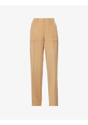 Brand-tab patch-pocket wide-leg mid-rise stretch-cotton trousers