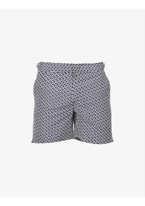Bulldog geometric-patterned swim shorts
