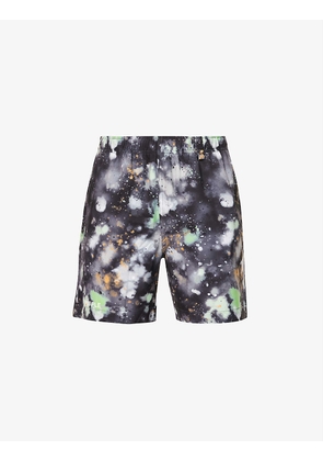 Graphic-pattern mid-rise stretch-woven shorts