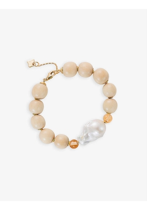 Maviada Large Wooden 18ct yellow-gold and champagne pearl bracelet