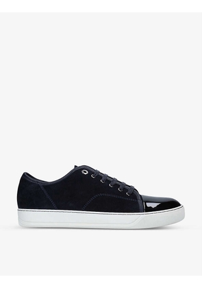 Panelled patent-leather and velvet low-top trainers