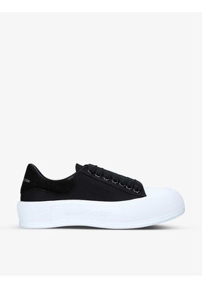 Women's Deck lace-up cotton and leather blend trainers