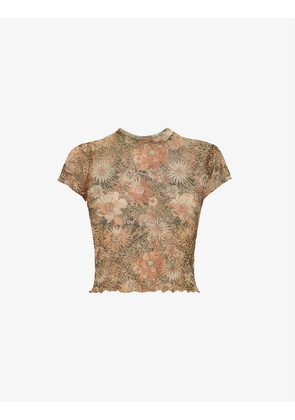 Bambi floral-pattern mesh baby T-shirt