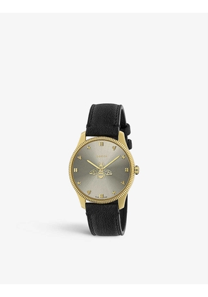 YA1264181 G-Timeless PVD-plated yellow-gold and leather quartz watch