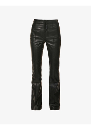 Pintuck straight-leg high-rise leather trousers