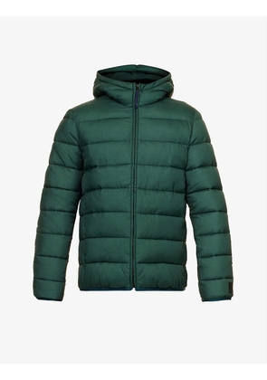 Brand-patch padded recycled nylon hooded jacket