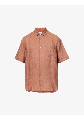 Textured short-sleeve relaxed-fit linen shirt