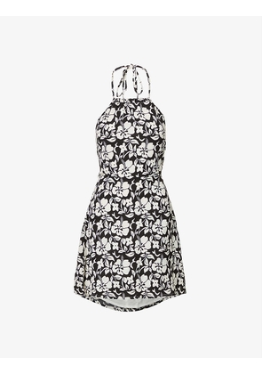 Gaia high-neck floral-print crepe mini dress