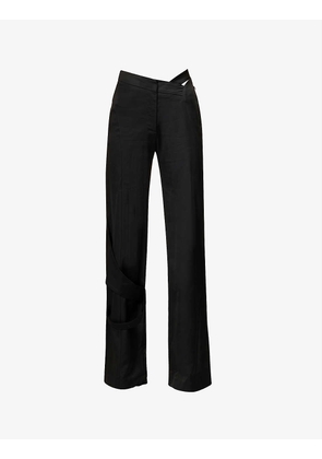 Fluid wide-leg high-rise stretch-woven trousers