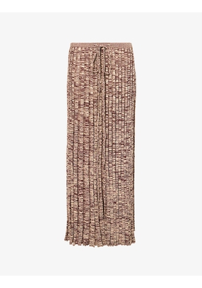 Pleated high-waist stretch-knit midi skirt