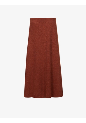 Ribbed stretch linen-blend midi skirt